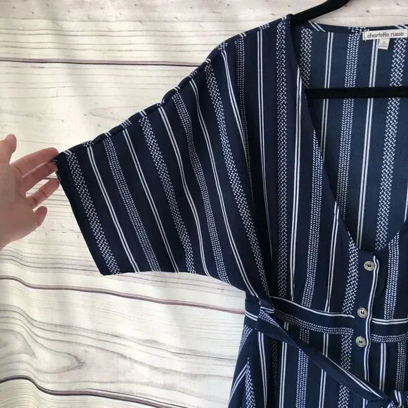 Charlotte Russe Navy Striped Button Down Dress - Picture 4 of 5